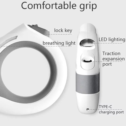 Correa retráctil con luz para perro